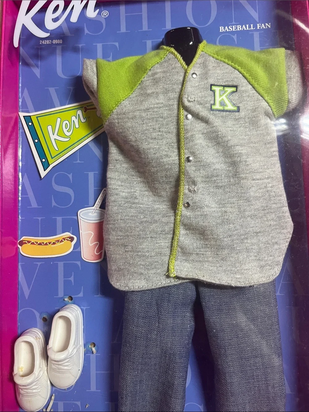 Mattel Ken Grey & Lime Baseball Outfit with Blue Jeans and White Shoes